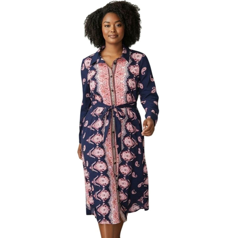 LANE BRYANT LONG SLEEVE MIDI SHIRT DRESS, SIZE 14, NWT